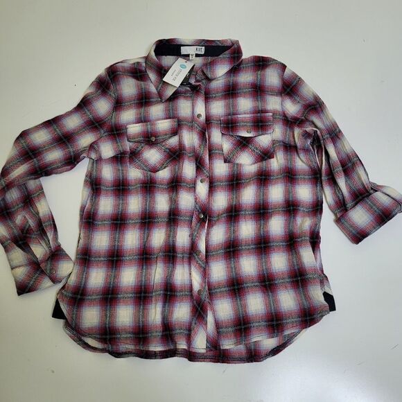 NEW P L KUT FROM THE KLOTH plaid ROLL Tab long sleeve shirt petite large NWT - Picture 10 of 10